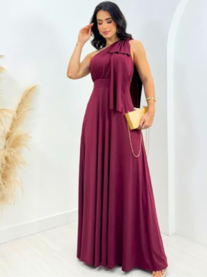 Vestido Bordo media manga con capa (2)