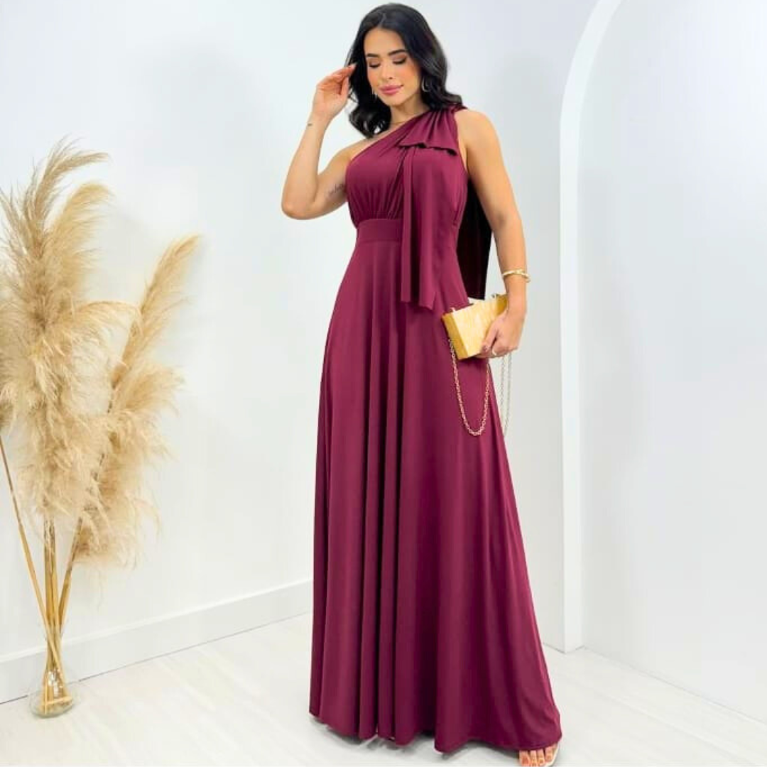 Vestido Bordo media manga con capa (2)