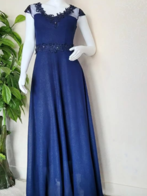 Vestido azul marino razo