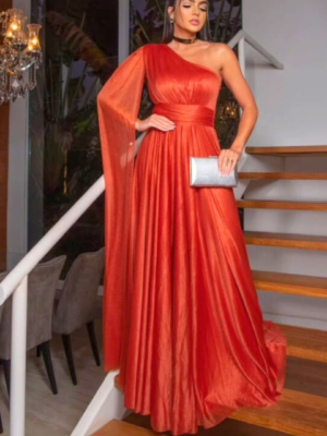 Vestido terracota media manga con capa