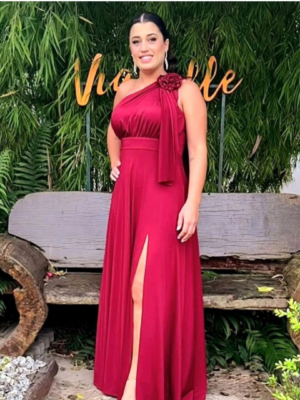 Vestido terracota media manga con tajo