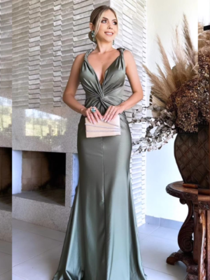 Vestido verde oliva brillante