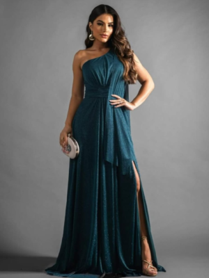 Vestido verde oliva media manga con tajo