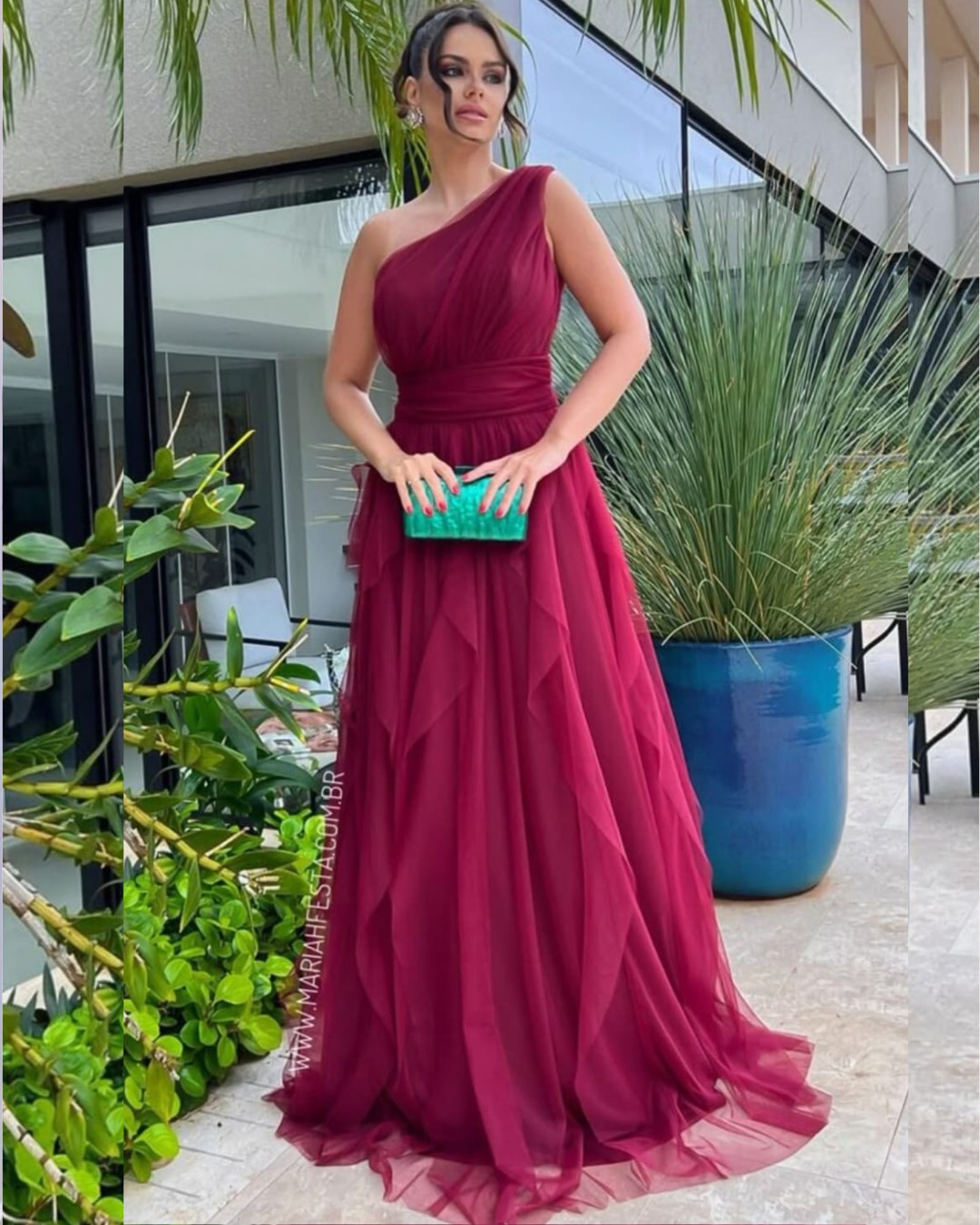 Vestido fucsia media manga