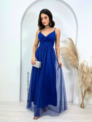 Vestido azul con tiras en la espalda. MEL